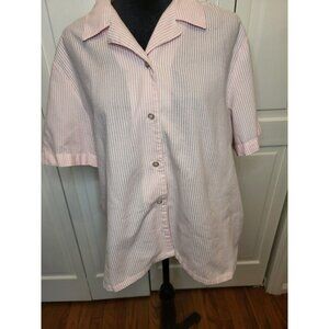 Southern Lady Pink White Seersucker Button Up 18 Preppy Coastal Cottage Grandma